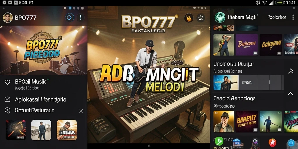 Tampilan gameplay BPO777 dengan berbagai alat musik dan lagu.