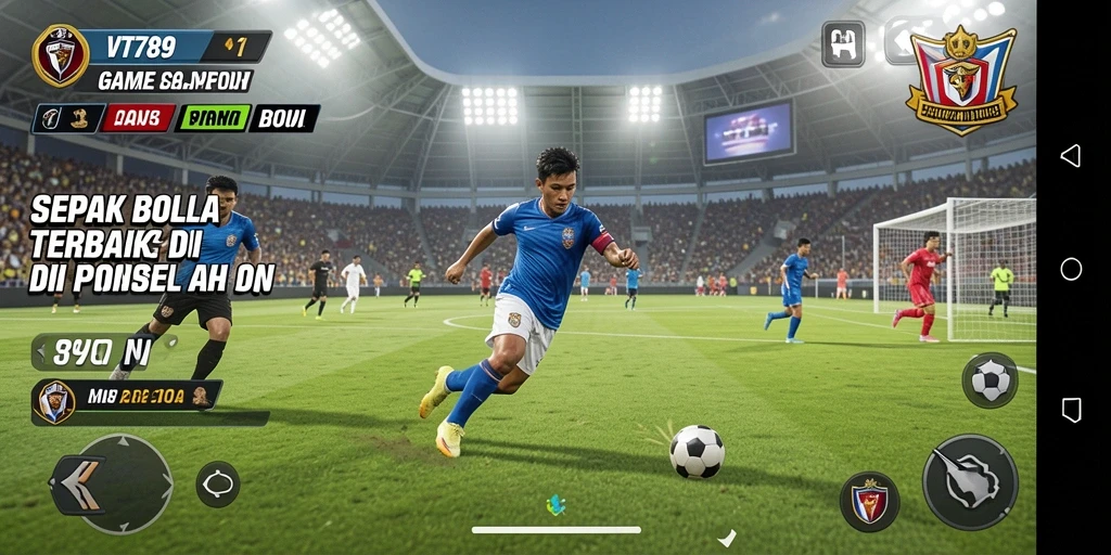 Screenshot gameplay VT789 menampilkan aksi seru di lapangan sepak bola.